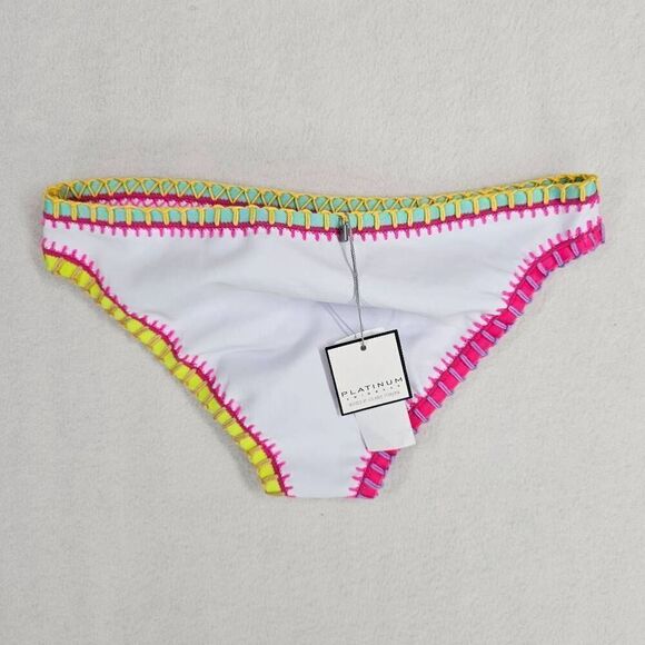 Platinum Swimwear Crochet-Trim Hipster Bikini Bottoms White L New - Picture 2 of 5